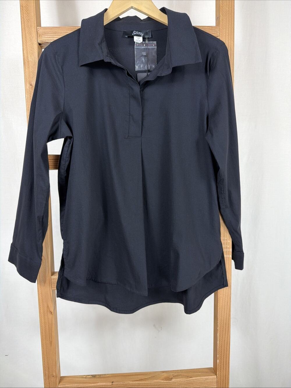 NWT Ever Sassy Black Button 3/4 Sleeves High Low Hem Top #1152 Size SMALL